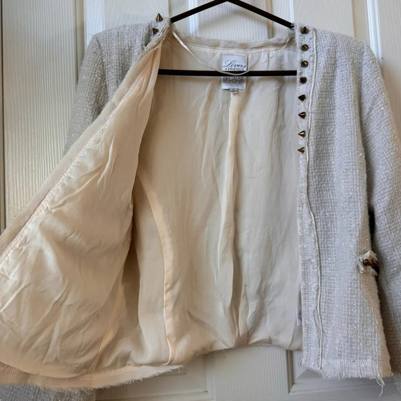 Lovers + Friends x Because I’m Addicted REVOLVE Tweed Stud Jacket Cream ASO - Picture 10 of 14